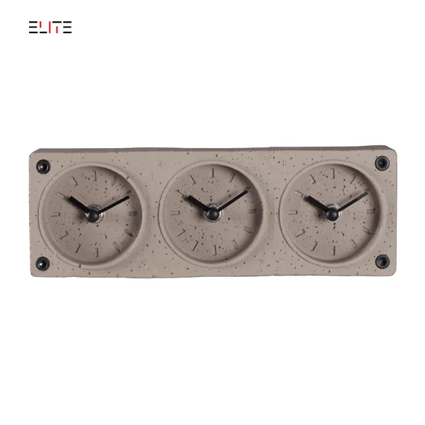 Polyresin table clock with 3 time zone
