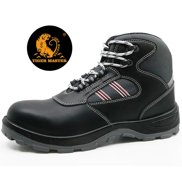 TIGER MASTER slip resistant pu sole leather steel toe puncture proof anti static labor safety shoes