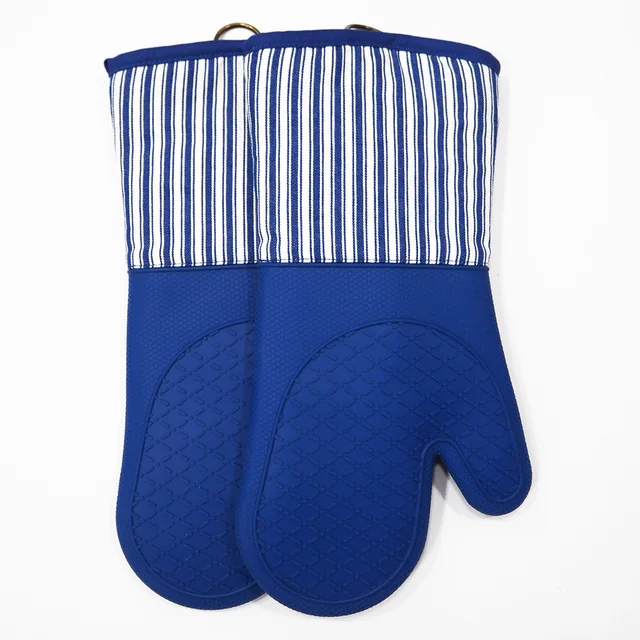 Meitahome Custom cotton yarn-dyed silicone microwave oven gloves blue