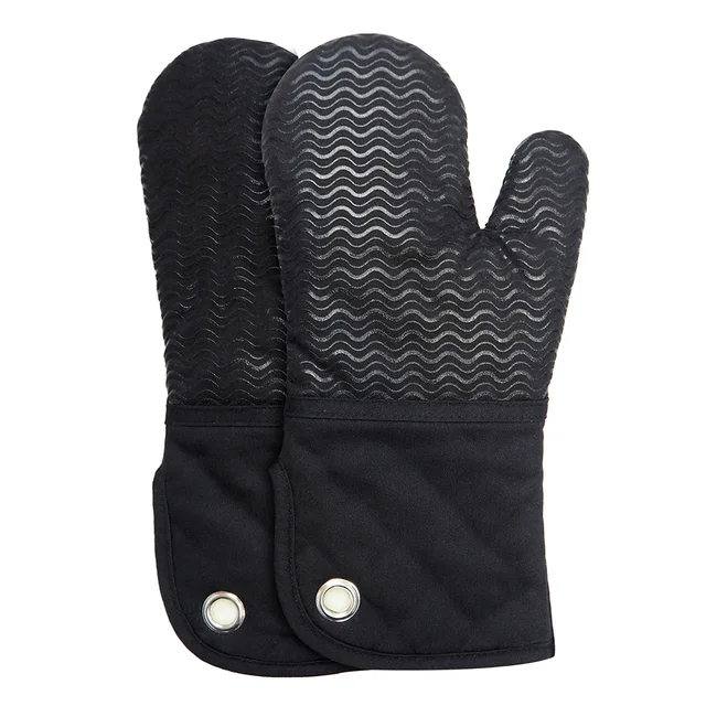 Meita Home Nonslip hot selling silicone printing heat insulation black color oven mitts 2 pcs set