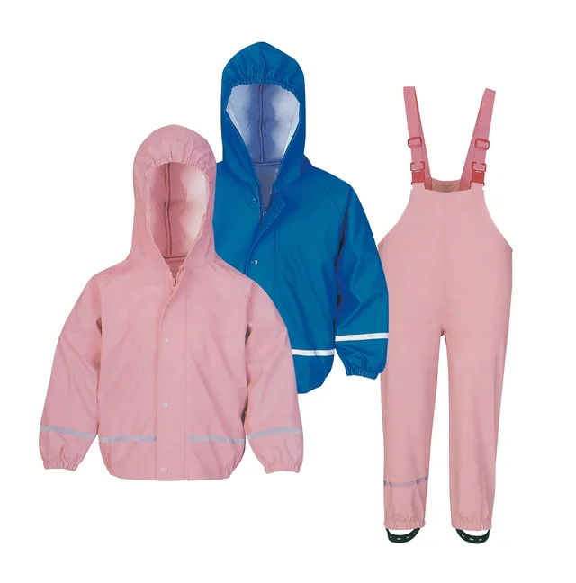 Kid's PU flexible rainsuit with bib-pants