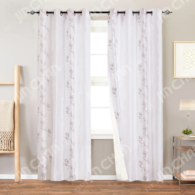 Faux Silk Floral Embroidered Curtains