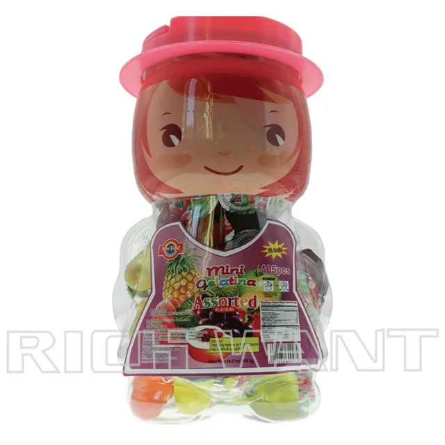 Assorted mini fruit jelly mini gelatina Fruit Flavor Jelly Cup in Girl Jar （100pcs/jar）