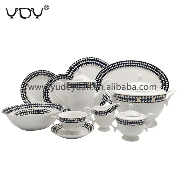 Luxury Latest Ceramic China New Bone 61pcs Fine Porcelain Dinner Set With Popular Design