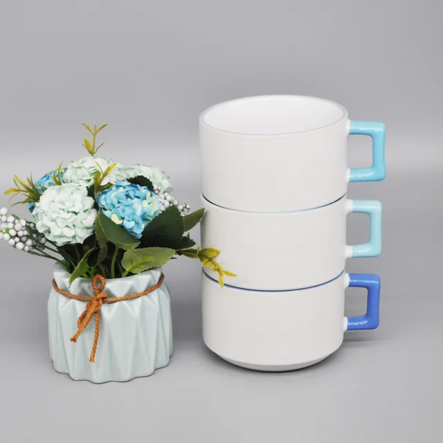 12oz straight overlapping ceramic matte glazed coffee cup