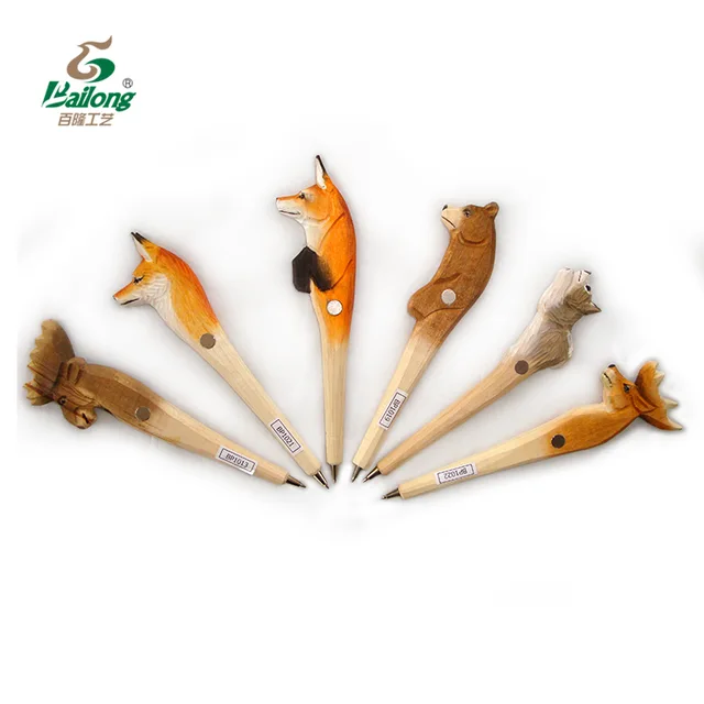 Wood carved animal magnet ballpoint pen