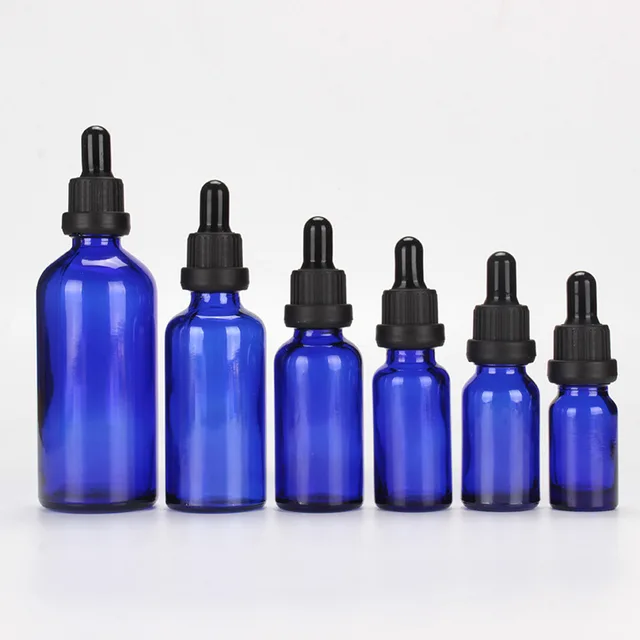 Blue essential oil glass bottle