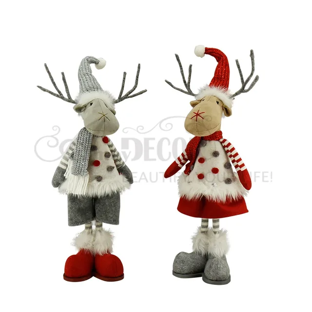 Fabric Standing Reindeer With Wooden Base