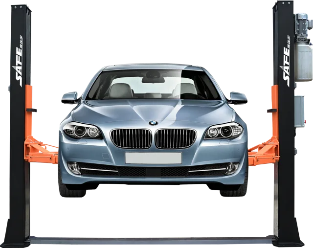 Two post car lift with automatic lock release