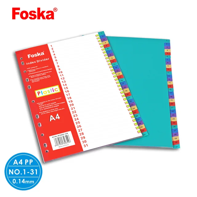 A4 Color Numeric PP Index Divider