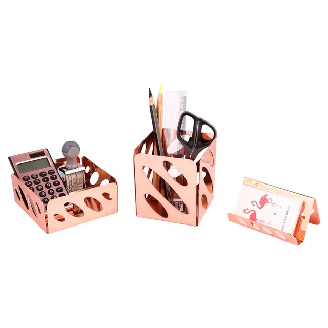 Eagle rose gold desk organizer set including pen holder, name card rack