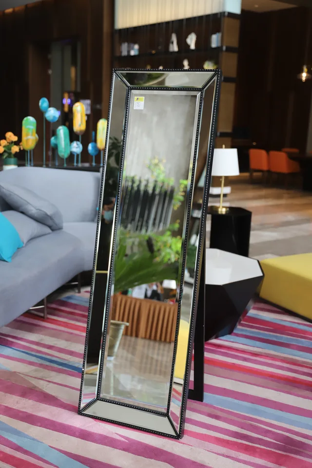 Wooden frame standing mirror