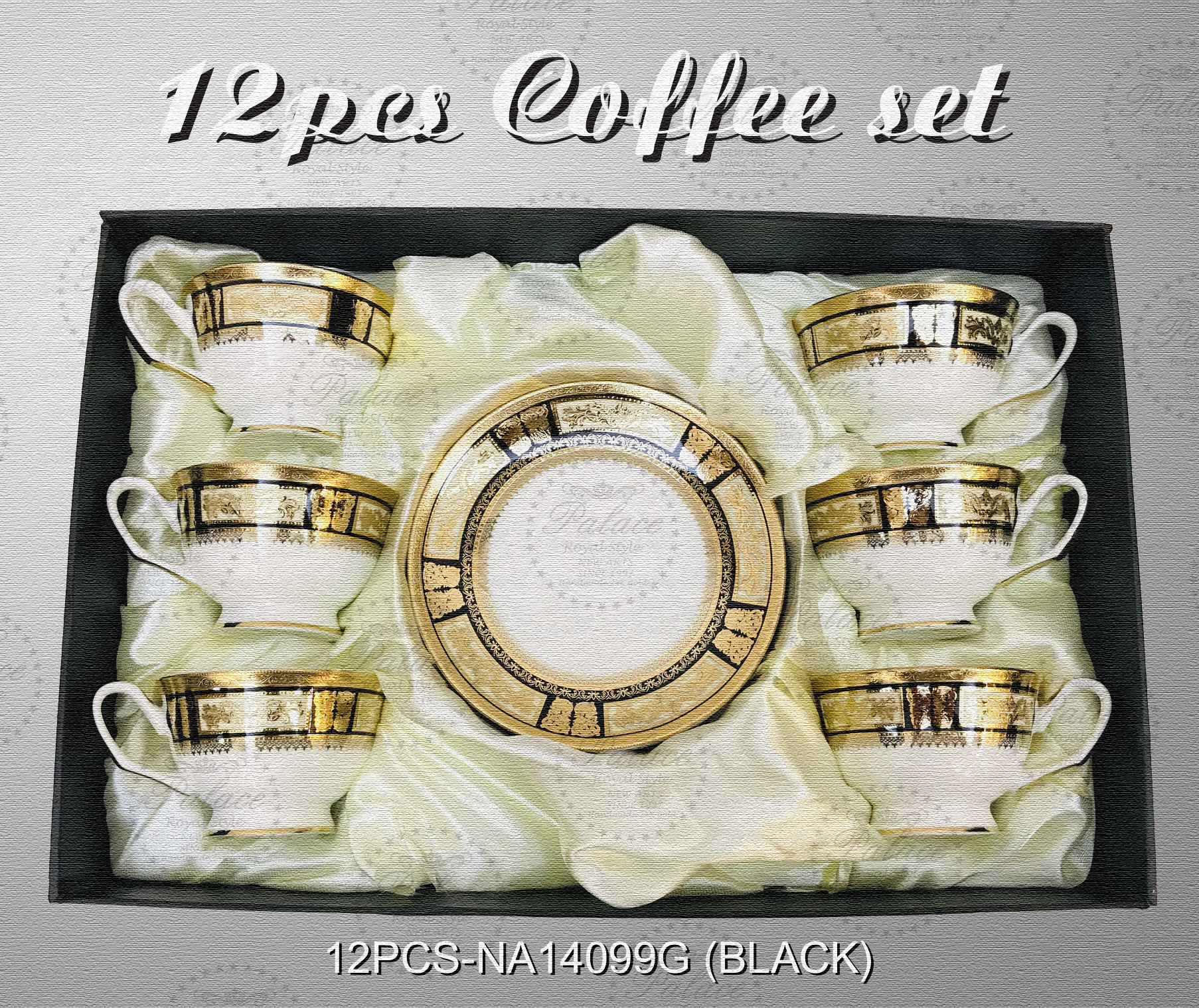 Embossed Gold New Bone China 12pcs Coffee Set