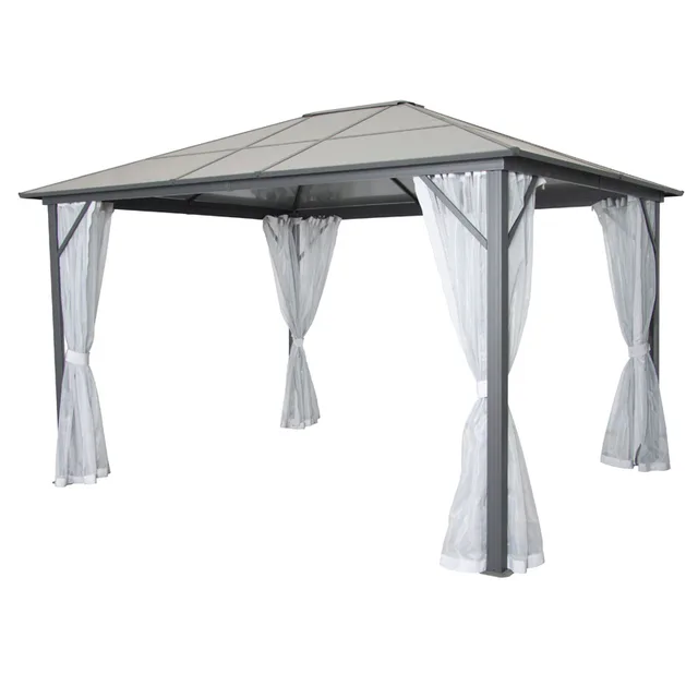 1 Outdoor leisure furniture Outdoor Aluminum Frame Gazebo with Polycarbonate Hardtop Roof and Removable Curtains 10x12Ft