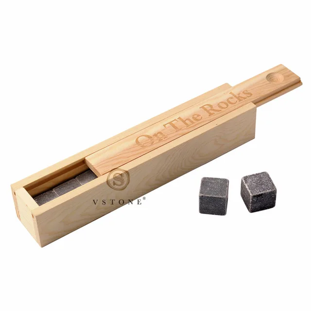 9pk natural marble whiskey stone with wooden box/Marble cube stones