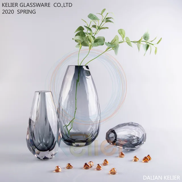 Handmade gray glass crystal vase