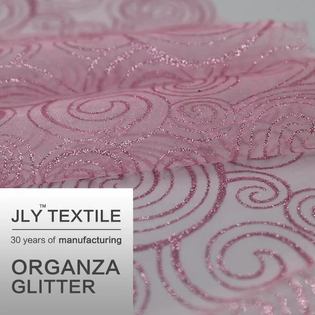 JLY Organza Fabric, Pink Swirl Glitter Pink For Clothing Dress Gift Package Wedding Party Decor Event Holiday Decorations