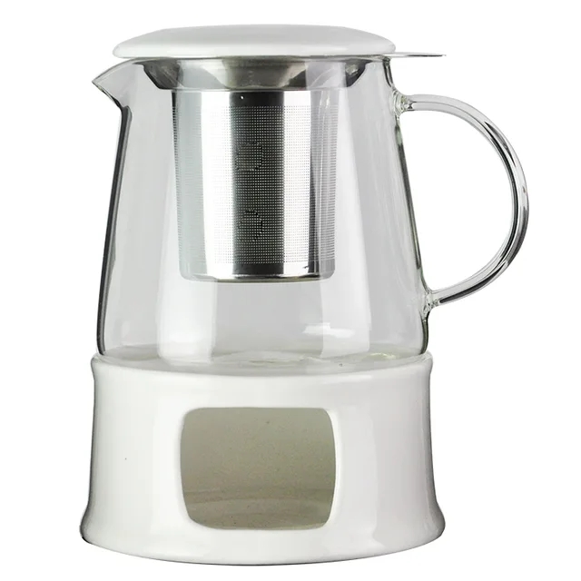Tea pot set, 1 borosilicate glass cup, 1 porcelain lid, 1 stainless steel filte rand 1 porcelain tea warmer