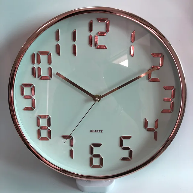 12inch Plastic chrome plating rose gold fashion wall clock