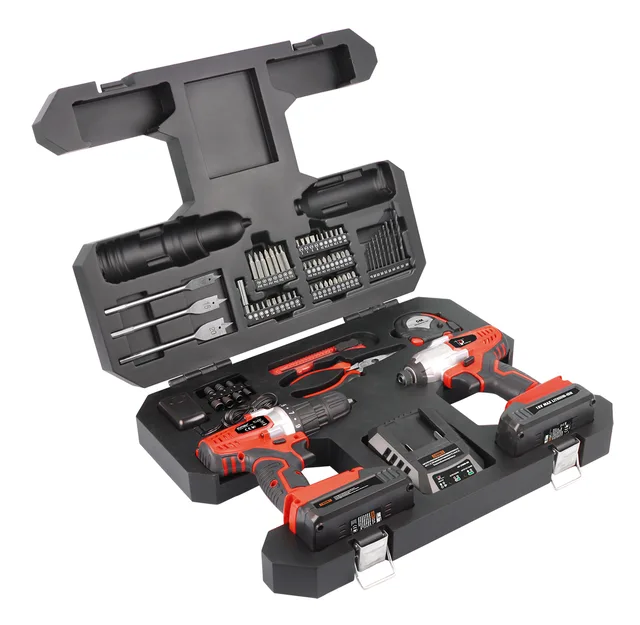 72pcs Tool Kit With 18V Li-ion Cordless Drill & Impact Drill