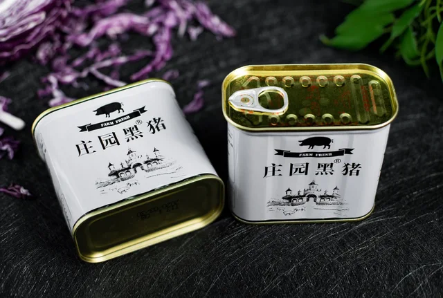 Can of farm black pig lunch meat