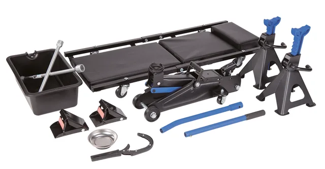 2 Ton Jack Combo Kit with Trolley Jack, 1 Pair of Jack Stands, Folding Creeper, Lug Wrench,Oil Pan，Magenetic Dish,Oil Filter Wrench and 1 Pair of Anti-Skid Chocks