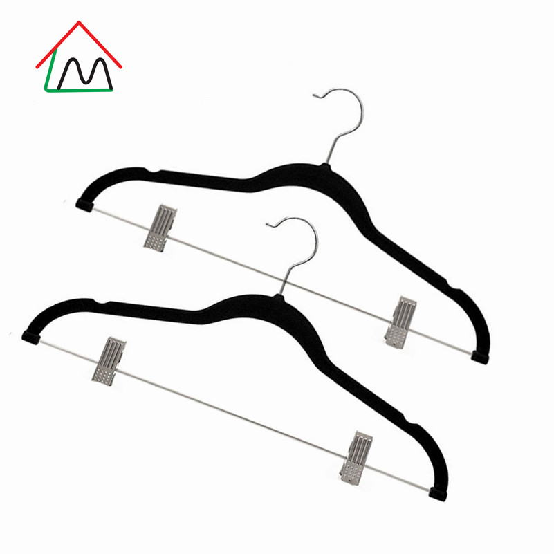 Custom Black Velvet Flocked Skirt Hangers With Clips
