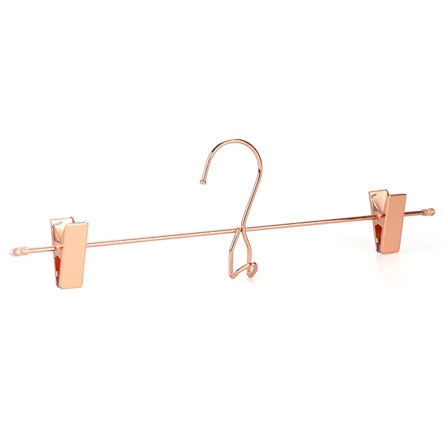 Shiny Rose Gold Flat Clips Metal Wire Slacks /trouser/ Skirt/Underwear Hanger with Extra Accessory Hook