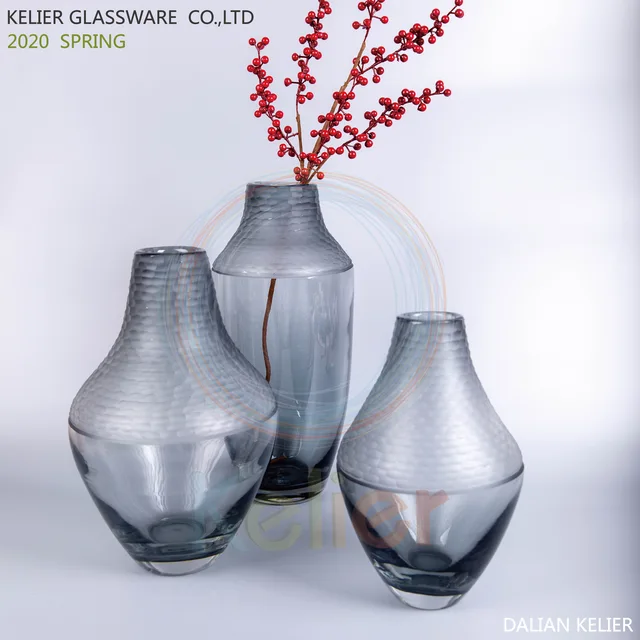 Handmade gray carved glass vase