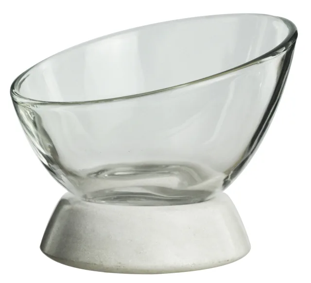 Glass bowl with marble base and porcelain spoon