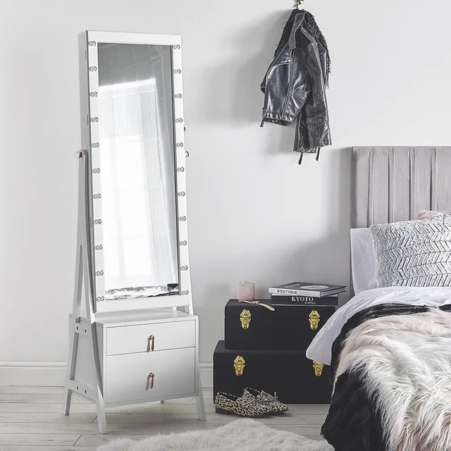 Display Led Standing Mirror Storage Drawer Jewelry Cabinet