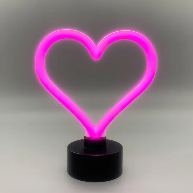 Mini Led Plastic Neon Heart Light ,Pink,2AA Battery Not Included