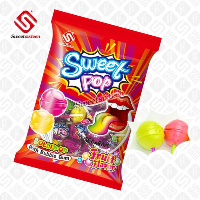 19g Fruit Lollipop With Bubble Gum