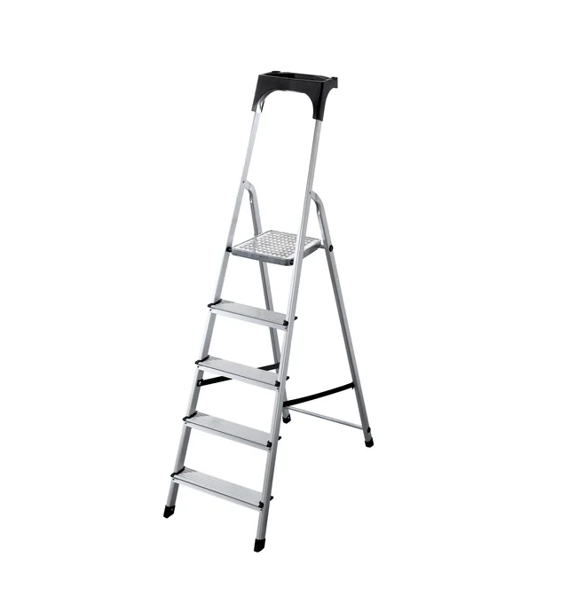 Aluminium 5 step household ladder with work tray