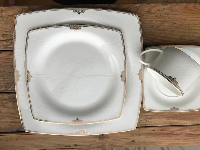 Bone china square TY dinner set gold platinum 60pcs