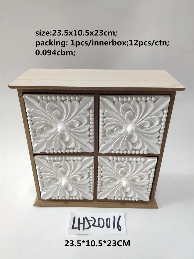 Four lattice wooden cabinet drawer box with embossed pattern