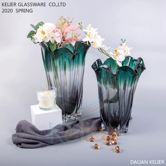 Handmade gray green glass vase