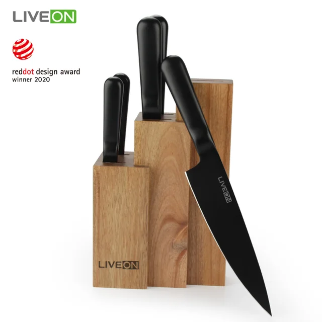 Reddot design award 6pcs hollow handle kitchen knife set with wooden block