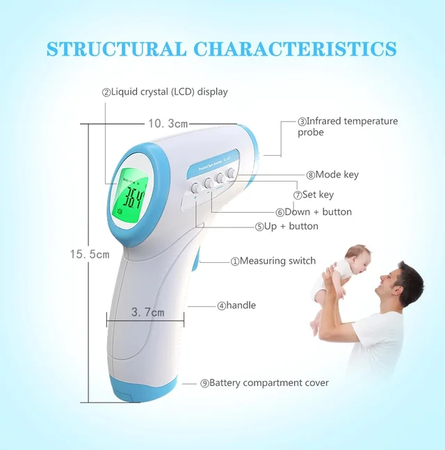 Digital Non-contact Forehead Ear Infrared Thermometer Laser Temperature Gun for Baby