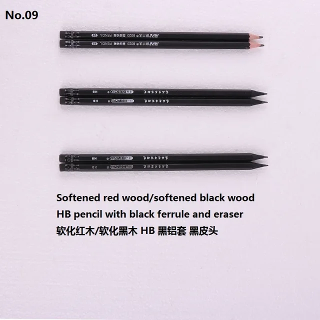 Softened red/black wood HB pencil Black ferrule and eraser