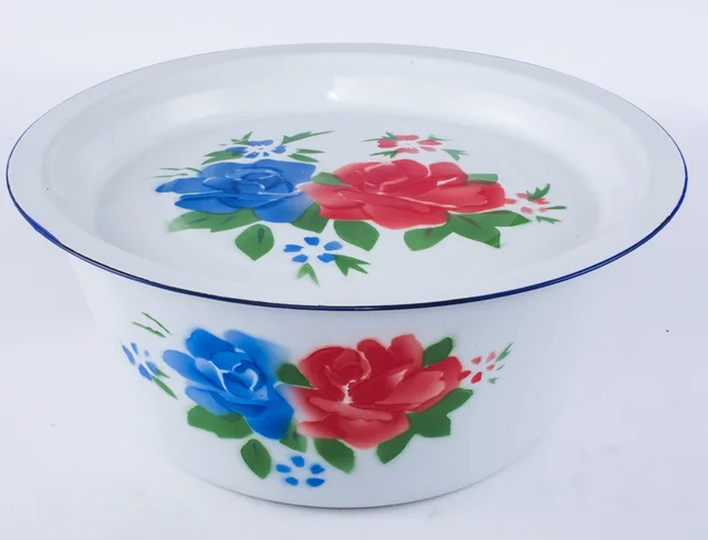 Enamel finger bowl with cover deco