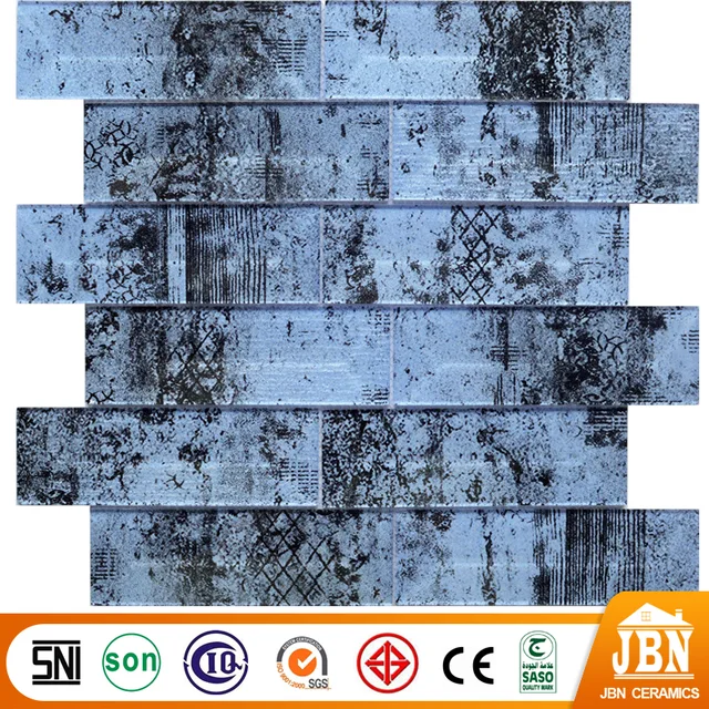 300x300mm Bathroom Design 3D Inkjet Glass Blue Mosaic Subway Block Tile