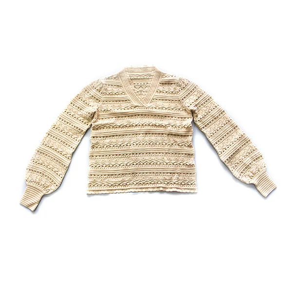 Lady's pointell cotton knit top sweater