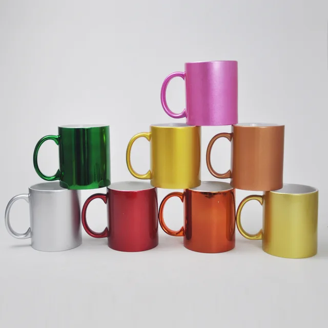 11oz matte electroplate ceramic sublimation mug metallic color two tone color coffee mug