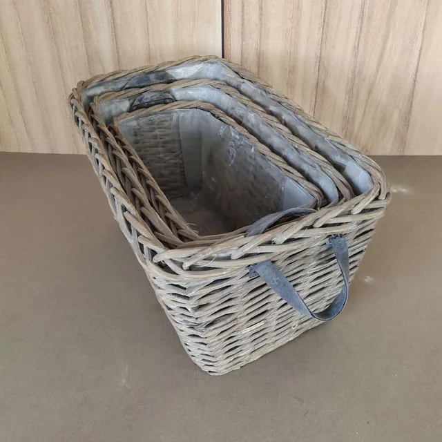 Willow Rectangle Flower Pot With Leather Ears