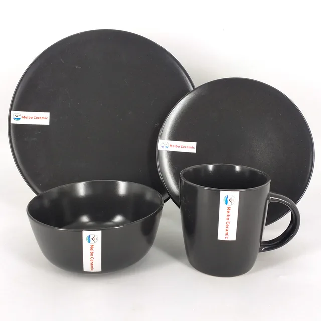 Black stoneware solid color glazed 16pcs dinner set
