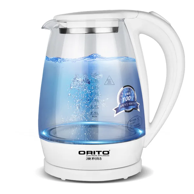 003 Hot sale family stainless inner glass body hotel tea electric kettle with low price