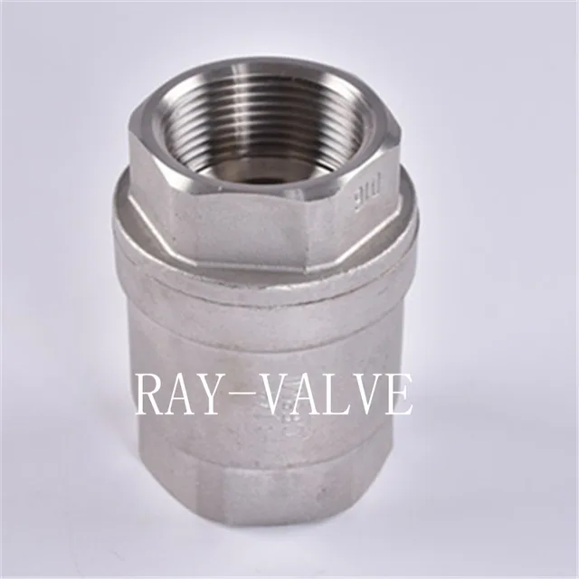 Two piece stainless steel vertical spring check valve