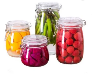500ml/750ml/1000ml Round Transparent Hermetic Lead-free Metal Clip Glass Jars
