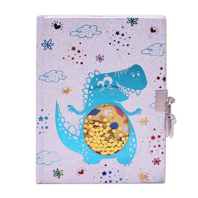 Glitter paper cover Diary with padlock Shakable sequin inside the window on the front cover